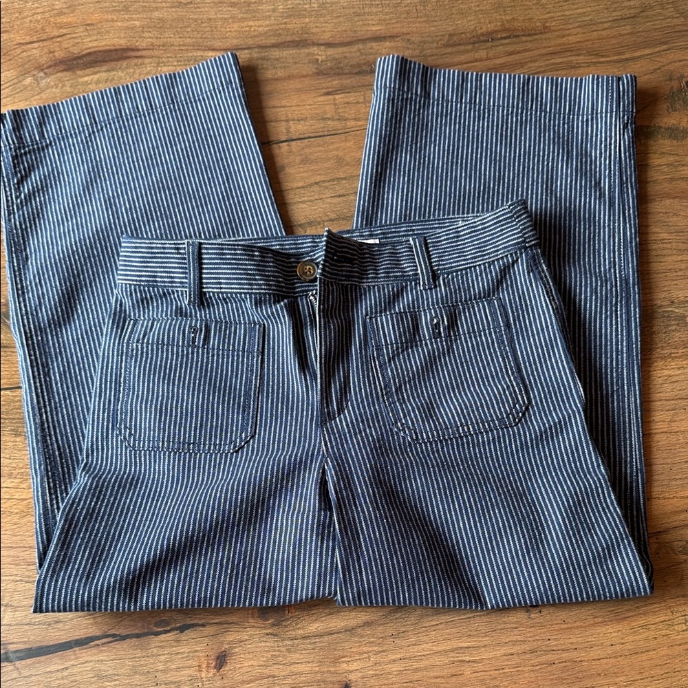 LOFT Navy and White Striped crop Wide Leg Pants